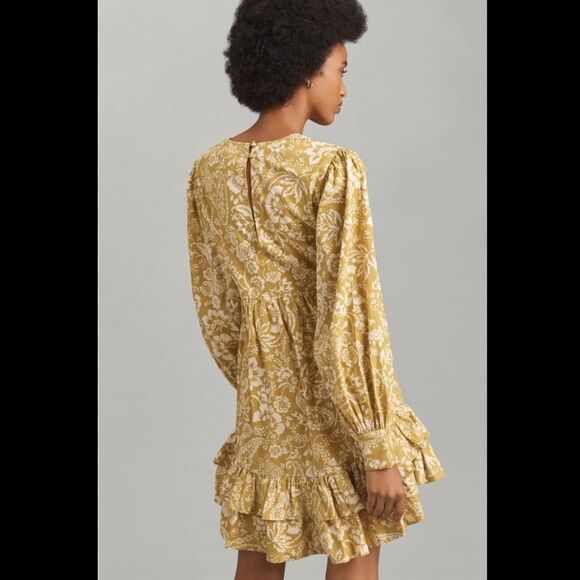 Anthropologie Maeve Long-Sleeve V-Neck Ruffle Mini Dress - Picture 2 of 3